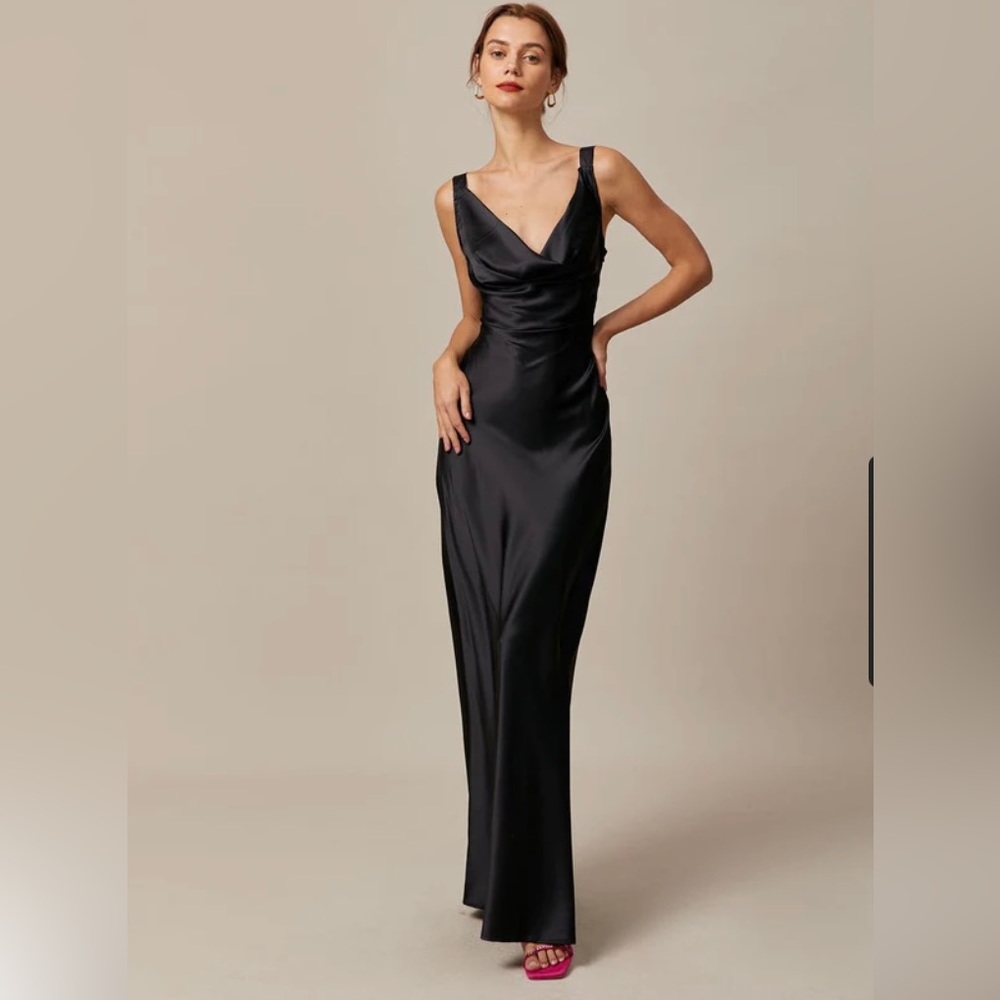 New with tag: black satin crown neck maxi dress